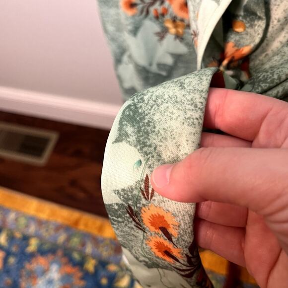 1970s Montgomery Ward Orange Mint Green Fall Floral Dagger Collar Disco Dress M - Picture 9 of 10